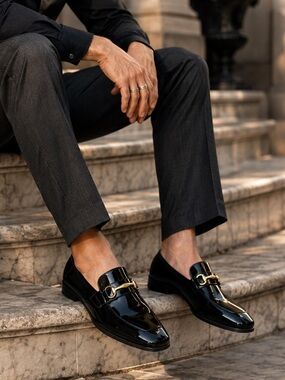 Erphpre Paul Black Patent Leather Horsebit Loafers EU 45 US 11–11.5 + Dust Bag